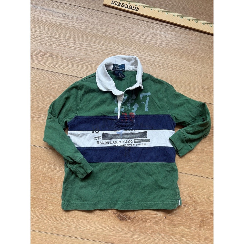 Polo Ralph Lauren Kids Green Striped Long Sleeve Rugby Shirt Graphic size 4t